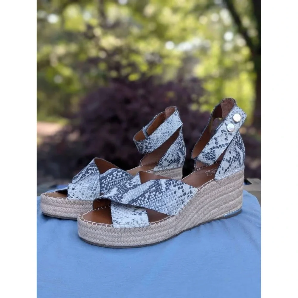Franco Sarto Carma Snake Print Leather Espadrille Wedge Sandals 10
